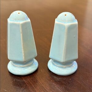 Vintage Art Deco Light Blue Salt & Pepper Shakers With Corks Ceramic